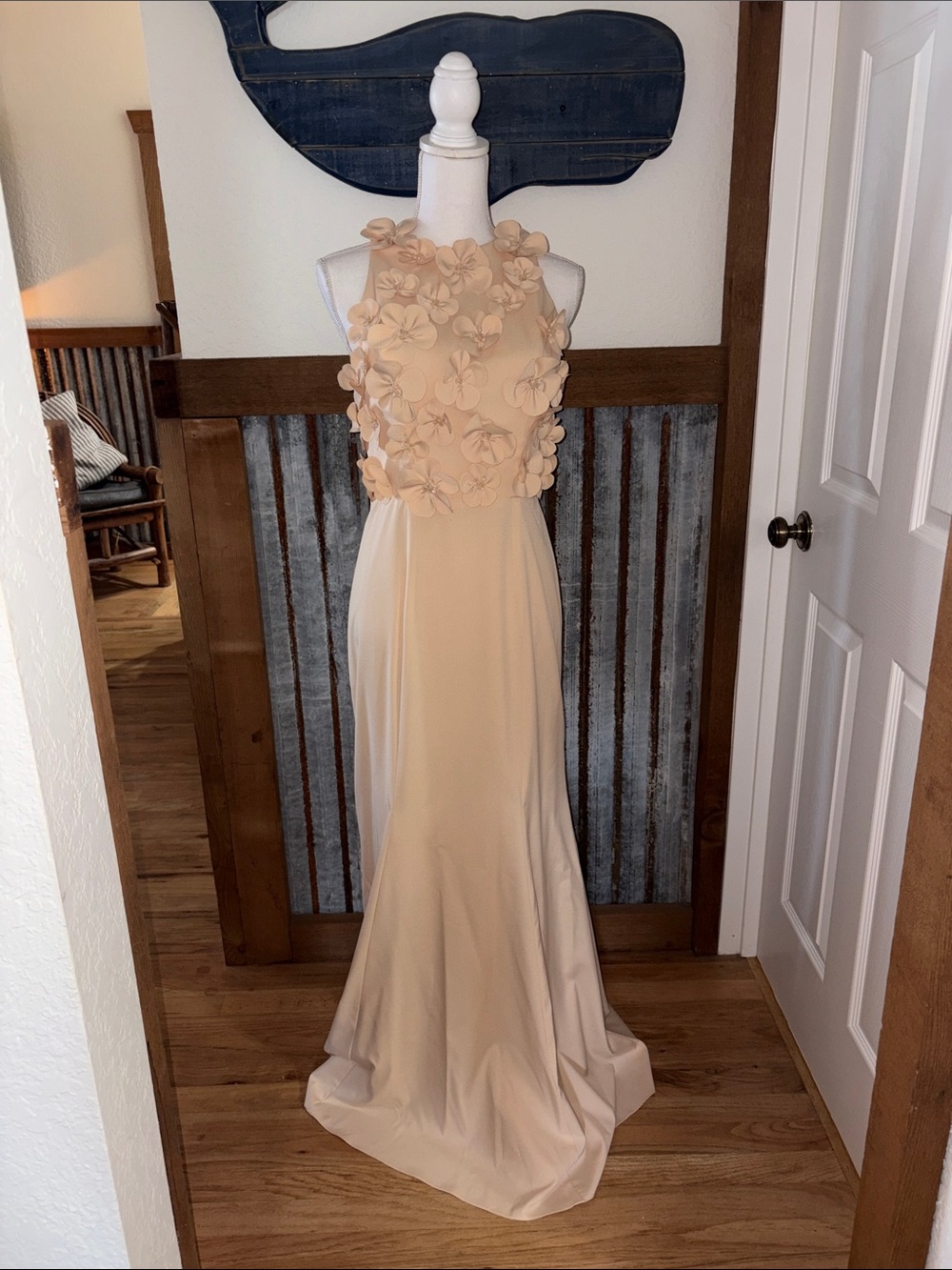 Cream Floral-Appliqué Halter Wedding Dress